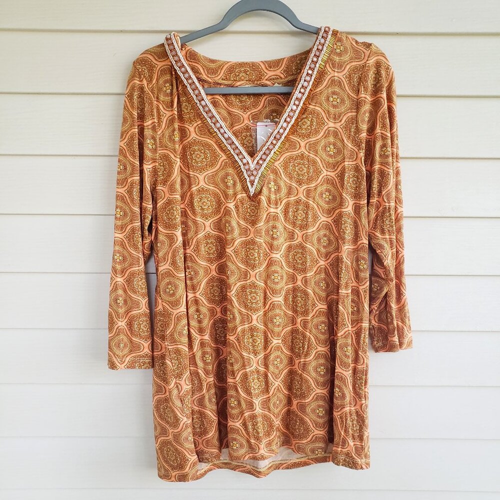 NWT Soft Surroundings V-neck Lillia shirt Tunic Top with beaded embellishments